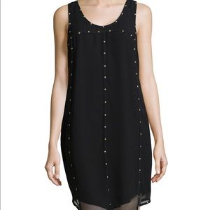 Ivy + Blue Studded-Seam Chiffon Dress, Black